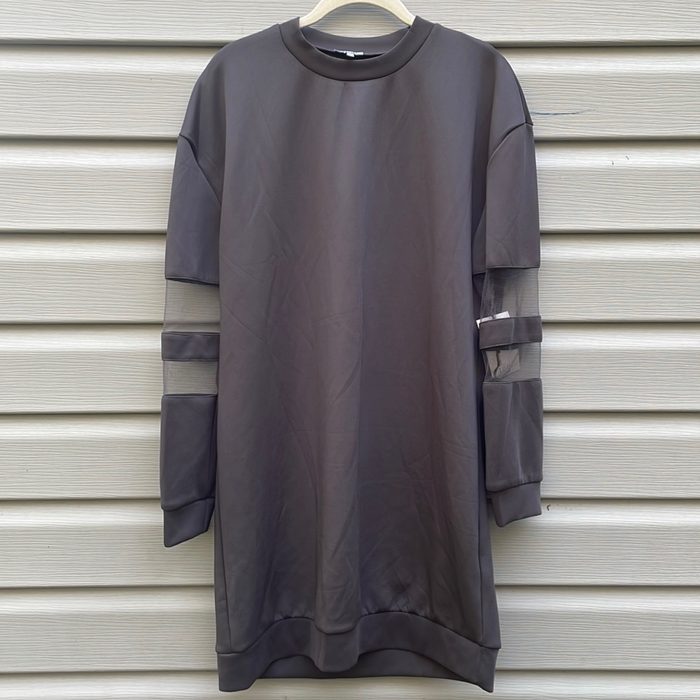 Tobi Gray Mesh Insert Sweatshirt Dress